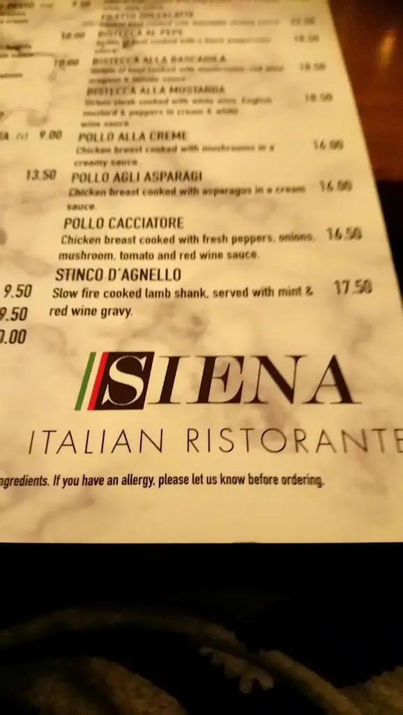 Menu_Siena restaurant Swinton_Swinton_image_2