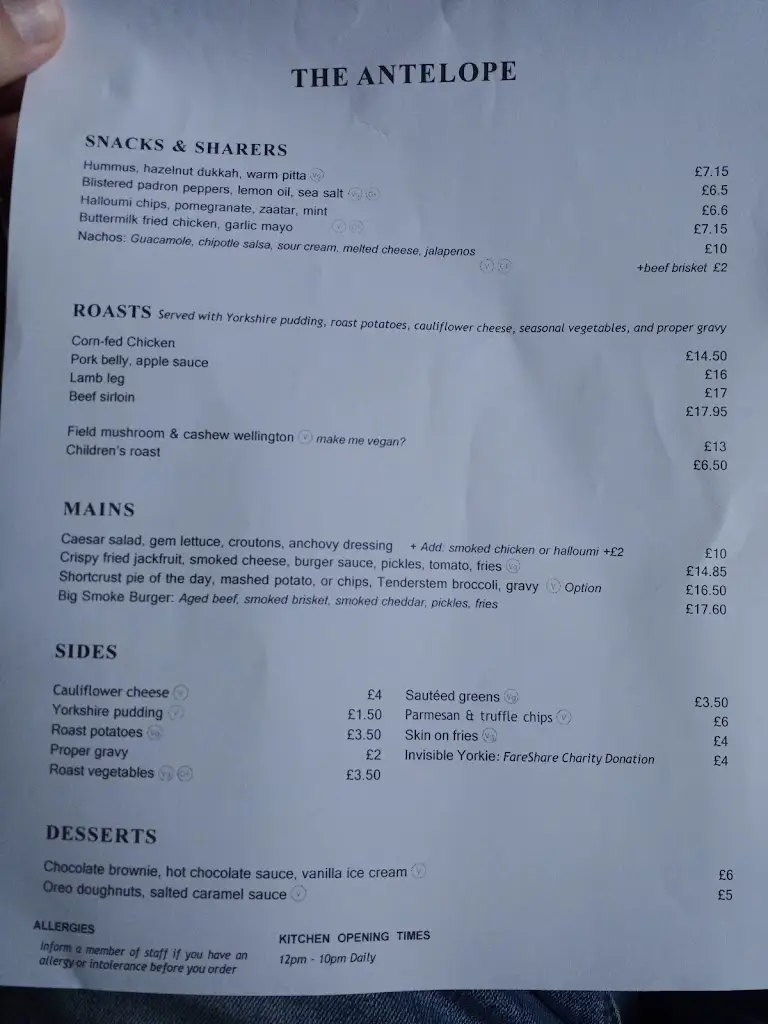 Menu_The Antelope_Surbiton_image_1