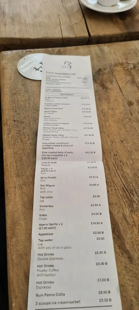 Menu_The Griffins Head_Sywell_image_1