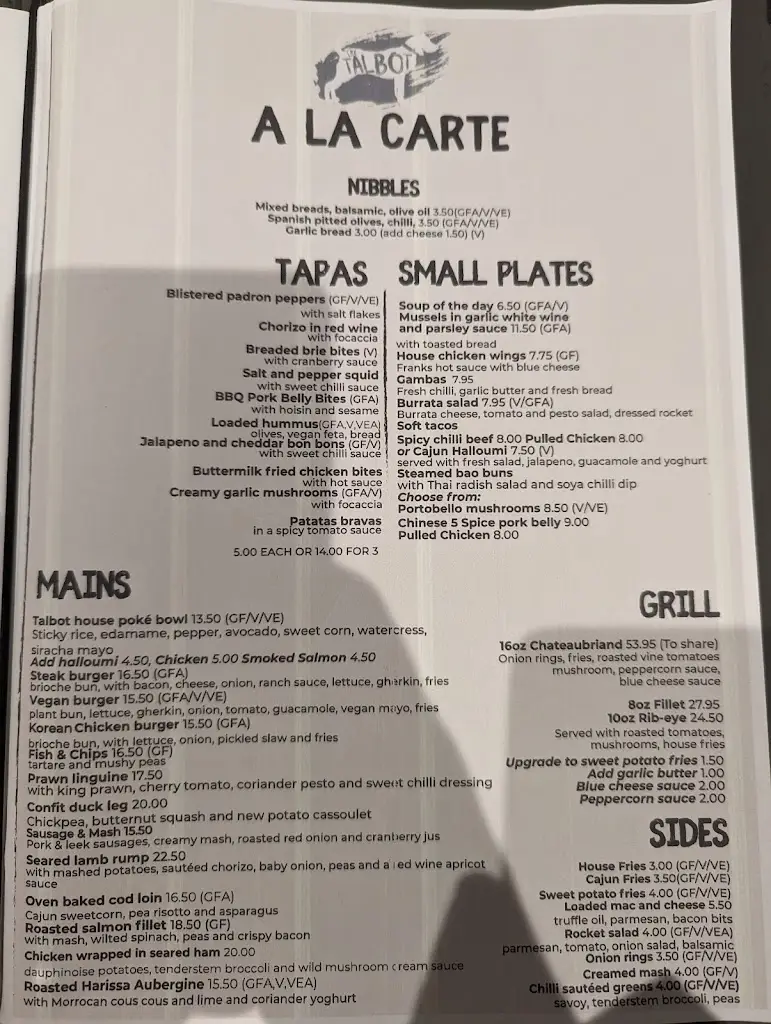 Menu_The Talbot at Belbroughton_Belbroughton_image_1