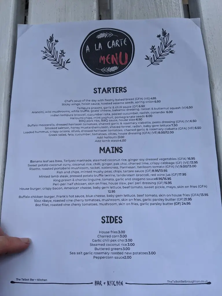 Menu_The Talbot at Belbroughton_Belbroughton_image_3