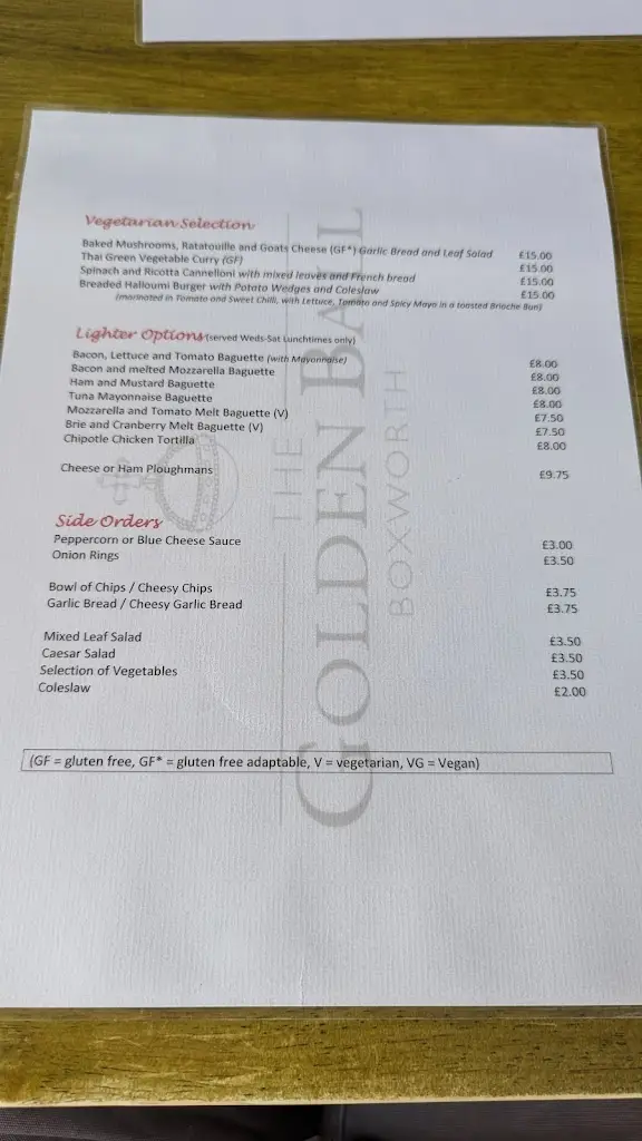 Menu_The Golden Ball_Swavesey_image_1