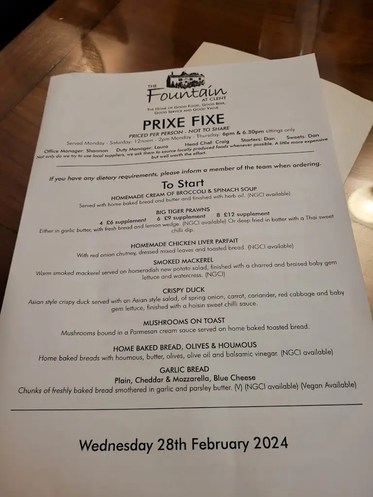 Menu_The Fountain at Clent_Belbroughton_image_1