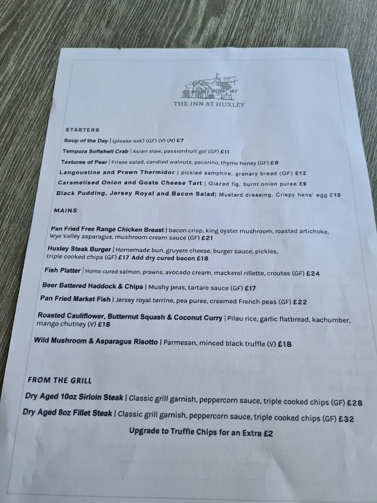 Menu_The Inn at Huxley_Tattenhall_imagen_1