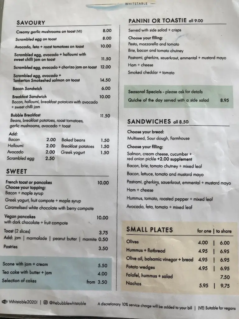 Menu_The Bubble_Tankerton_image_1