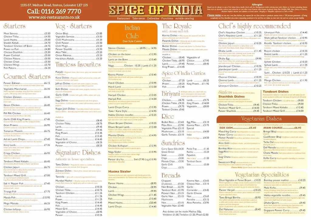 Menu_Spice Of India_Syston_image_1