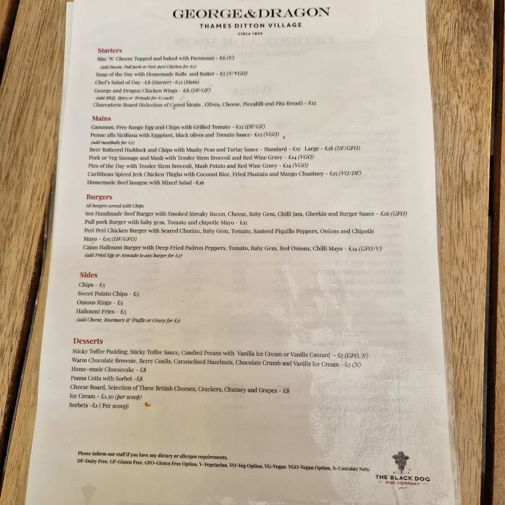 Menu_George & Dragon_Thames Ditton_image_1