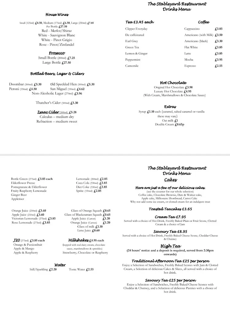 Menu_The Stableyard Restaurant_Beaminster_imagen_1