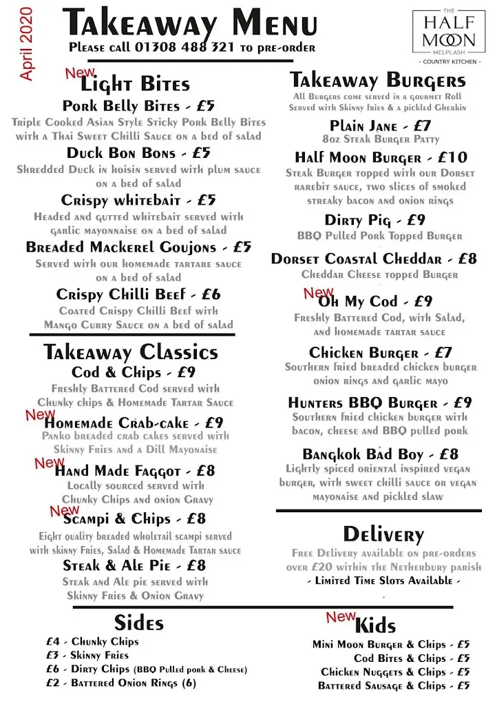 Menu_The Half Moon_Beaminster_image_1
