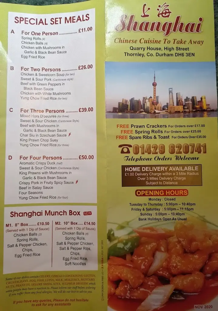 Menu_Shanghai Chinese Take Away_Thornley_image_1