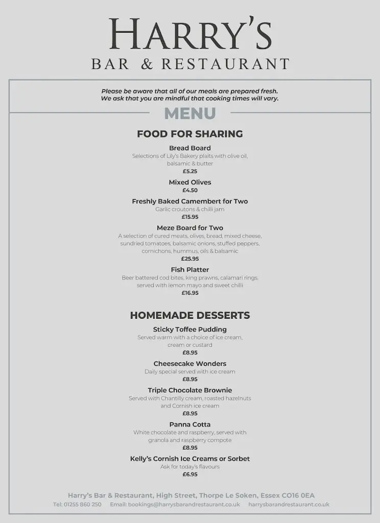 Menu_Harry's Bar & Restaurant, Thorpe-le-Soken_Thorpe le Soken_immagine_2