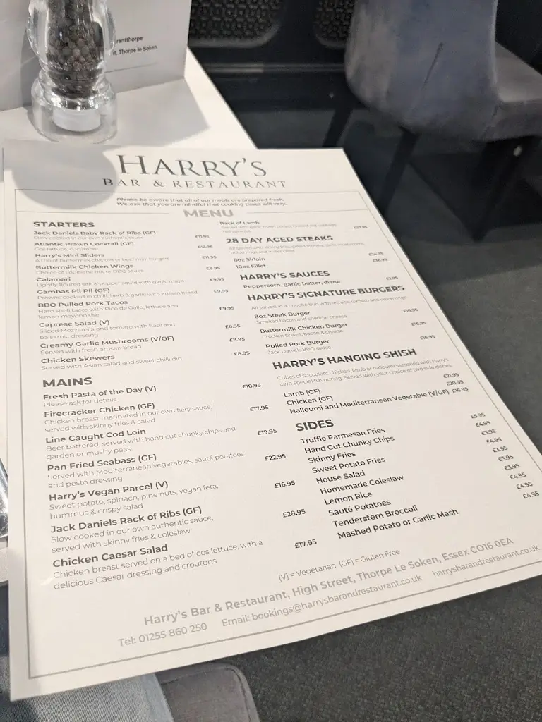Menu_Harry's Bar & Restaurant, Thorpe-le-Soken_Thorpe le Soken_immagine_3