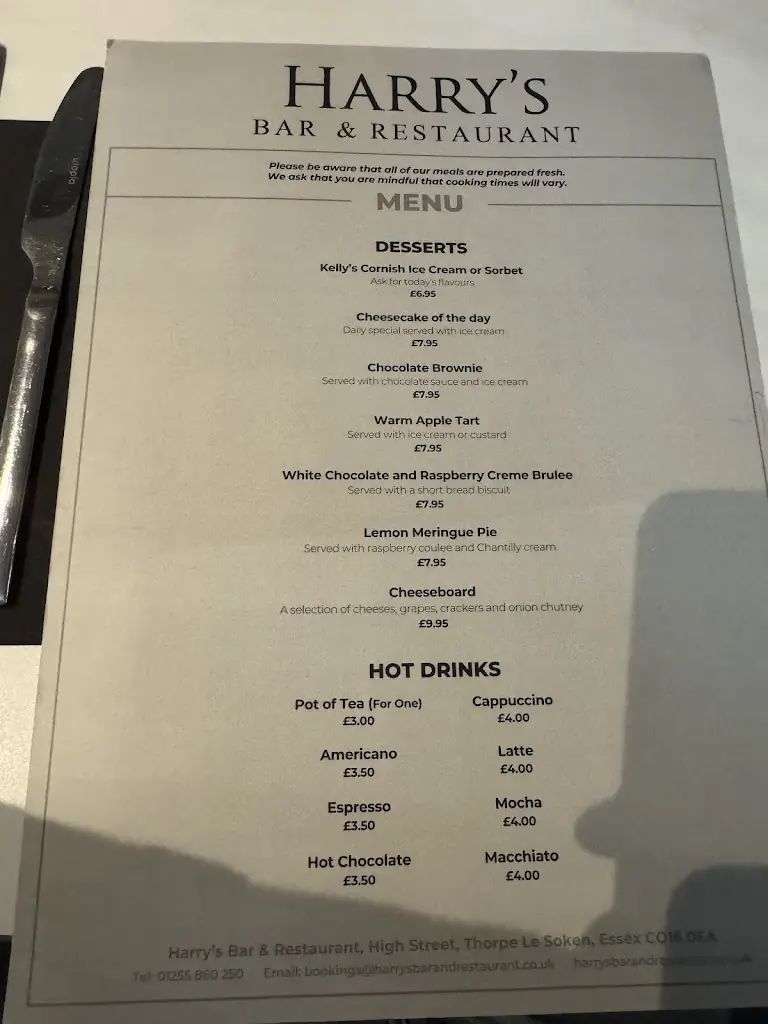 Menu_Harry's Bar & Restaurant, Thorpe-le-Soken_Thorpe le Soken_immagine_4