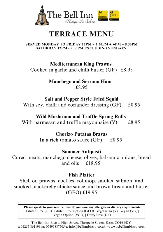 Menu_The Bell Inn Bistro, Thorpe-le-Soken_Thorpe le Soken_image_2