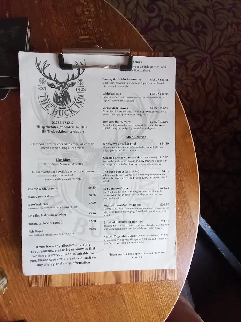 Menu_The Buck_Thornton Dale_immagine_3
