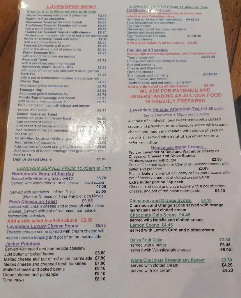 Menu_Lavenders Tea Rooms, Gifts & Takeaway_Thornton Dale_image_1