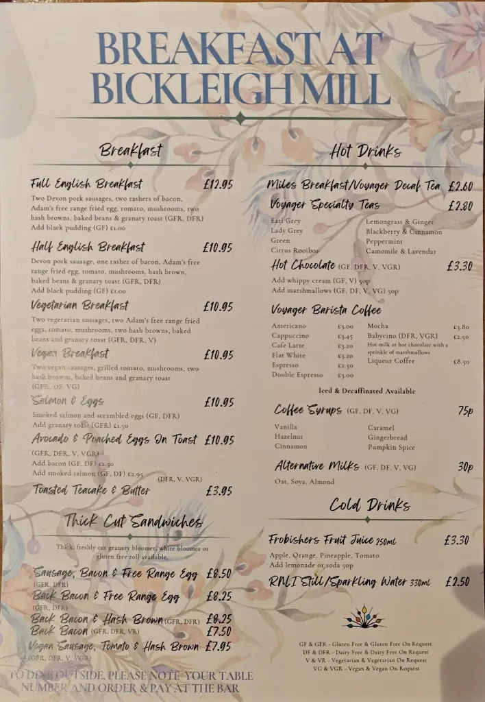 Menu_Bickleigh Mill_Tiverton_image_1