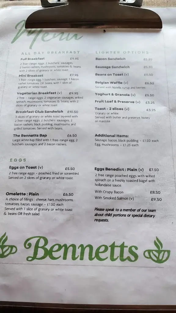 Menu_Bennett’s_Thrapston_image_1