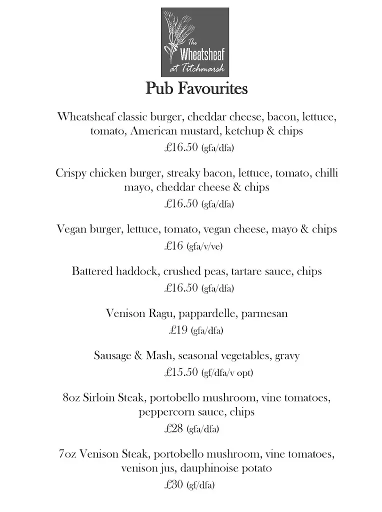 Menu_The Wheatsheaf_Thrapston_image_1