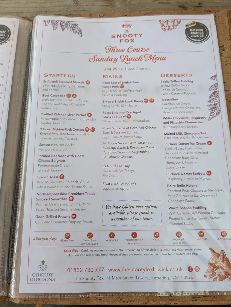 Menu_The Snooty Fox_Thrapston_image_4
