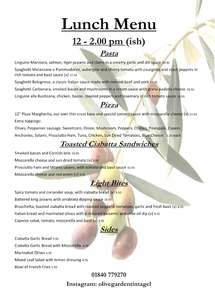 Menu_The Olive Garden_Tintagel_image_1