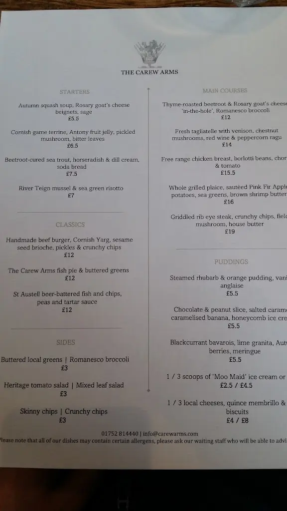 Menu_The Carew Arms_Torpoint_image_3