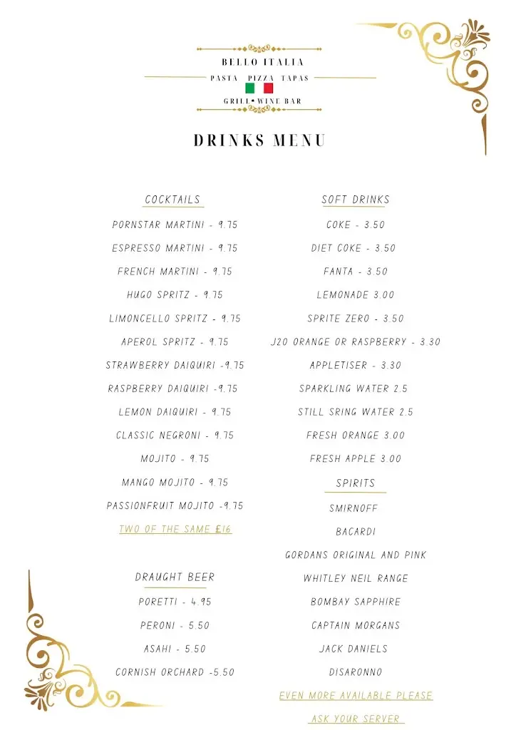 Menu_Bello Italia_Bebington_image_2