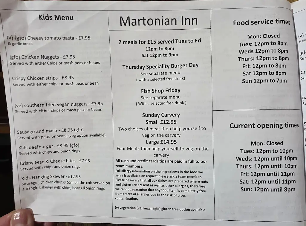Menu_The Martonian Inn_Bempton_imagen_2