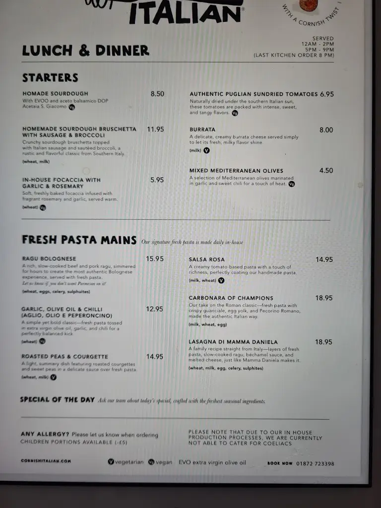Menu_The Cornish Italian_Truro_immagine_1