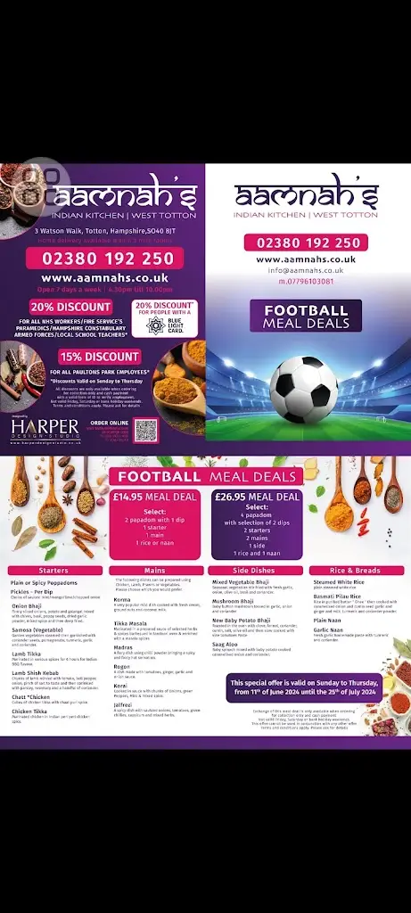 Menu_Aamnah's Indian Kitchen_Totton_image_1