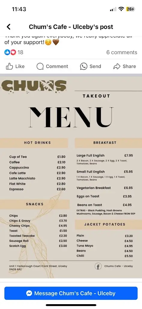 Menu_Chums Cafe Ulceby_Ulceby_image_1