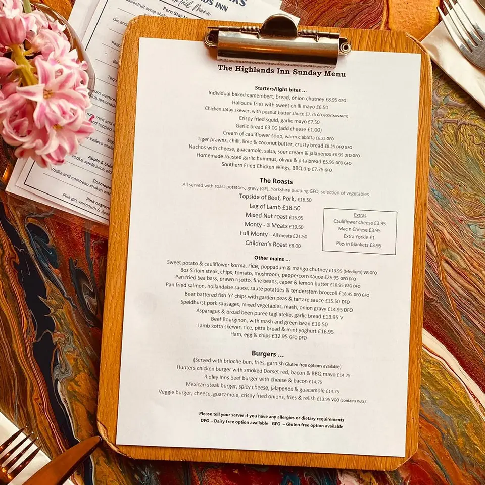 Menu_The Highlands Inn_Uckfield_image_1