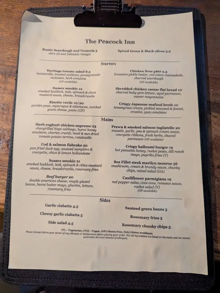 Menu_The Peacock Inn_Uckfield_image_1