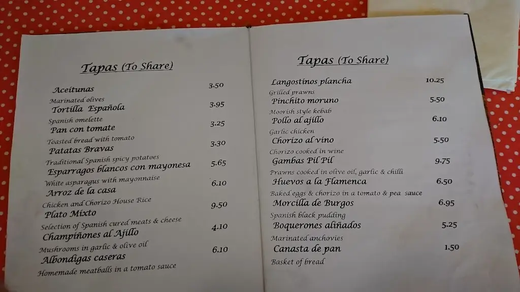 Menu_Jose's Tapas Restaurant_Wakefield_image_1
