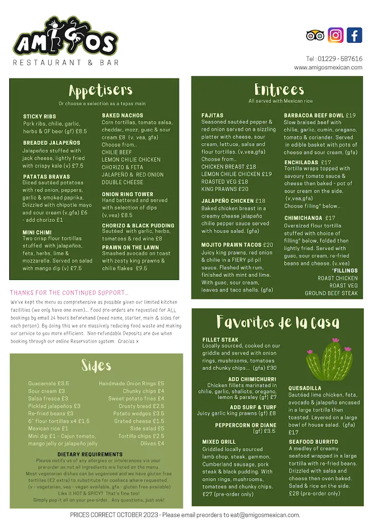 Menu_Amigos Mexican Restaurant & Bar_Ulverston_image_1
