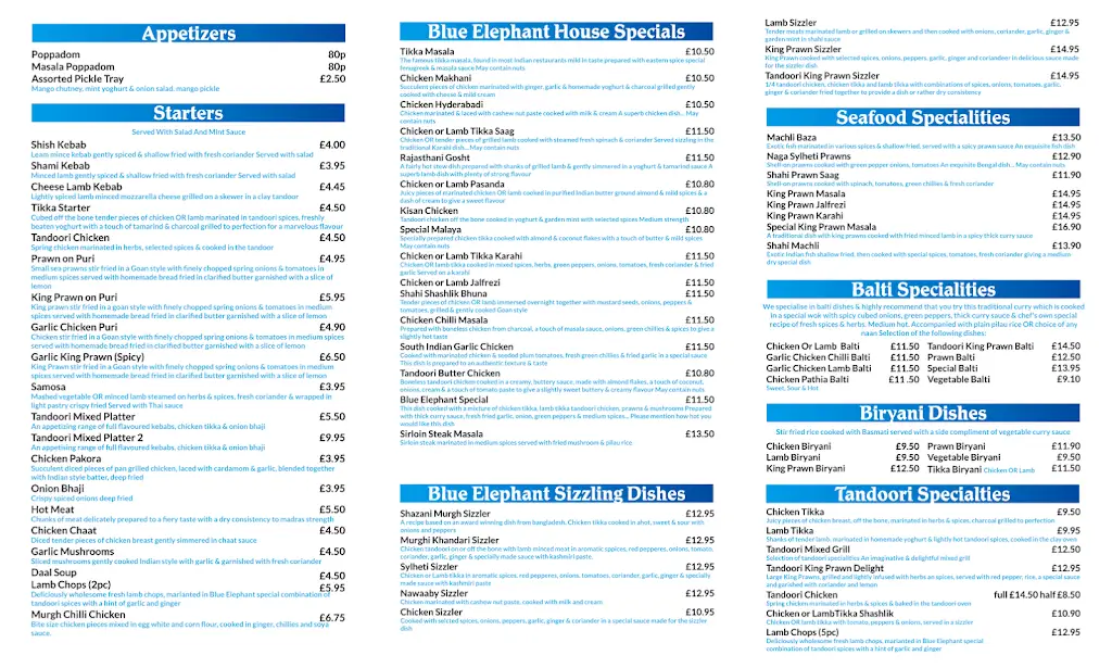 Menu_Blue Elephant Indian Restaurant_Ulverston_image_1