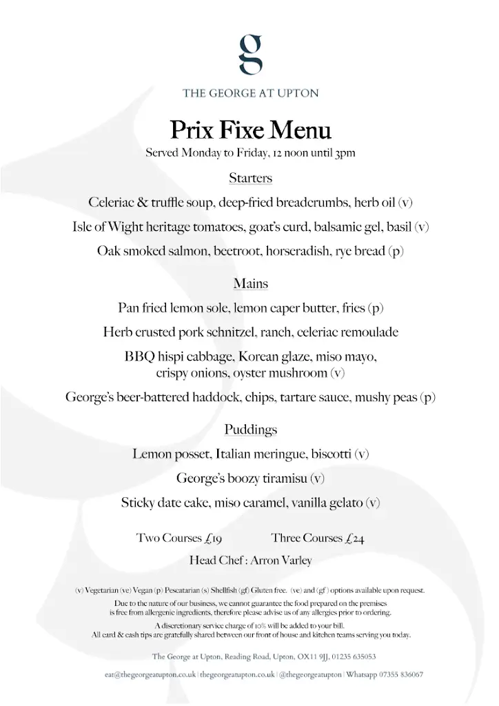 Menu_The George at Upton_Upton_image_1