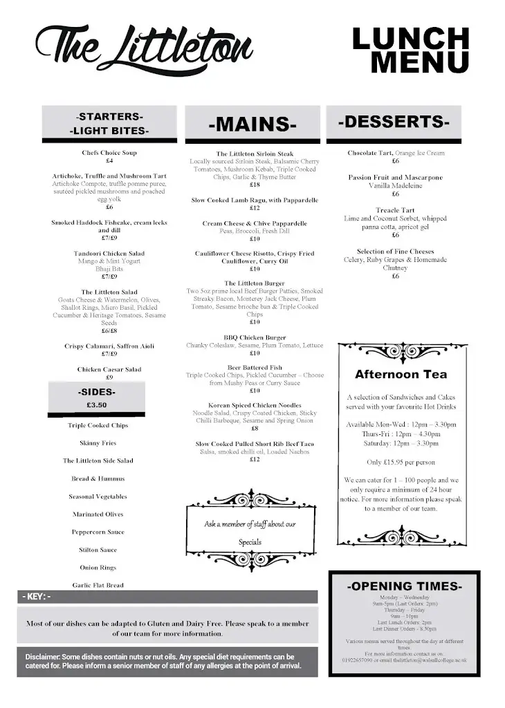Menu_The Littleton_Walsall_image_4