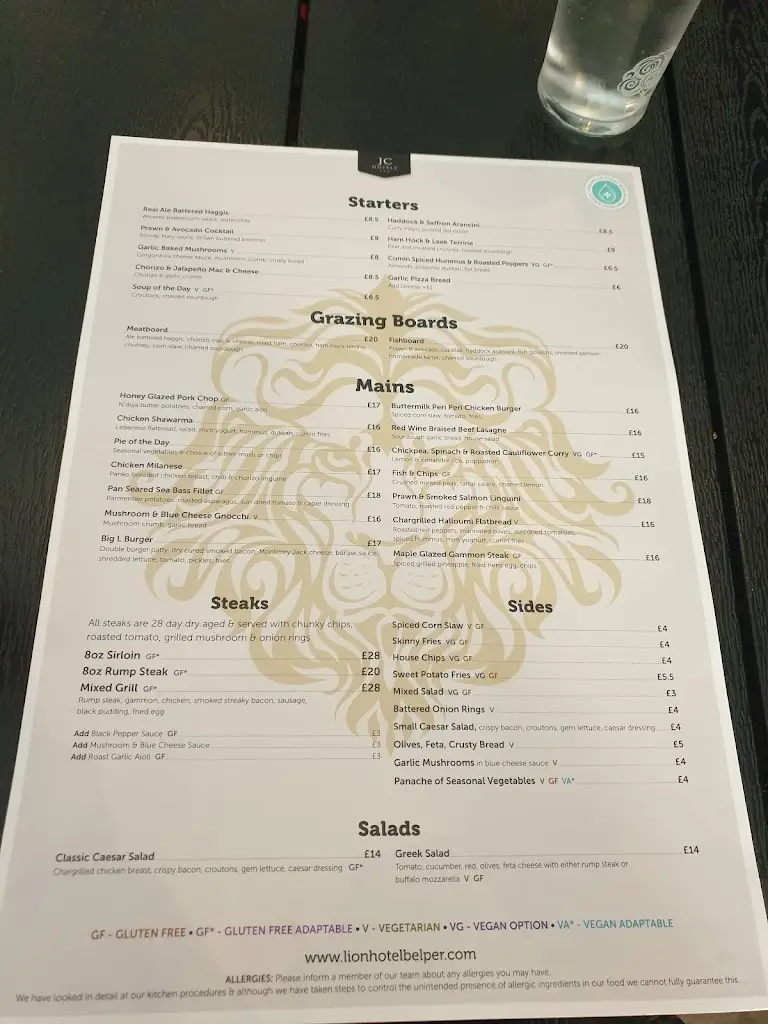 Menu_The Lion Hotel_Belper_immagine_1