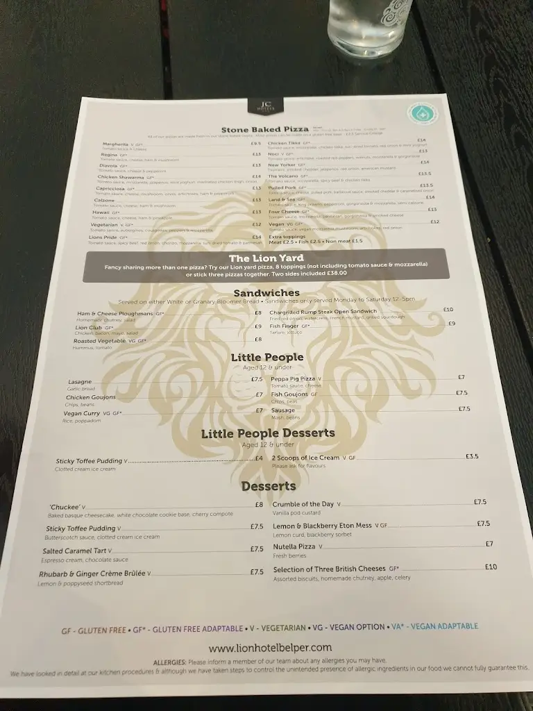 Menu_The Lion Hotel_Belper_immagine_2