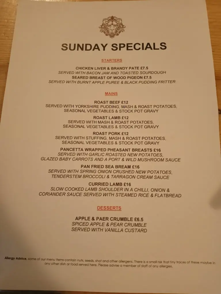 Menu_The Lion Hotel_Belper_immagine_3