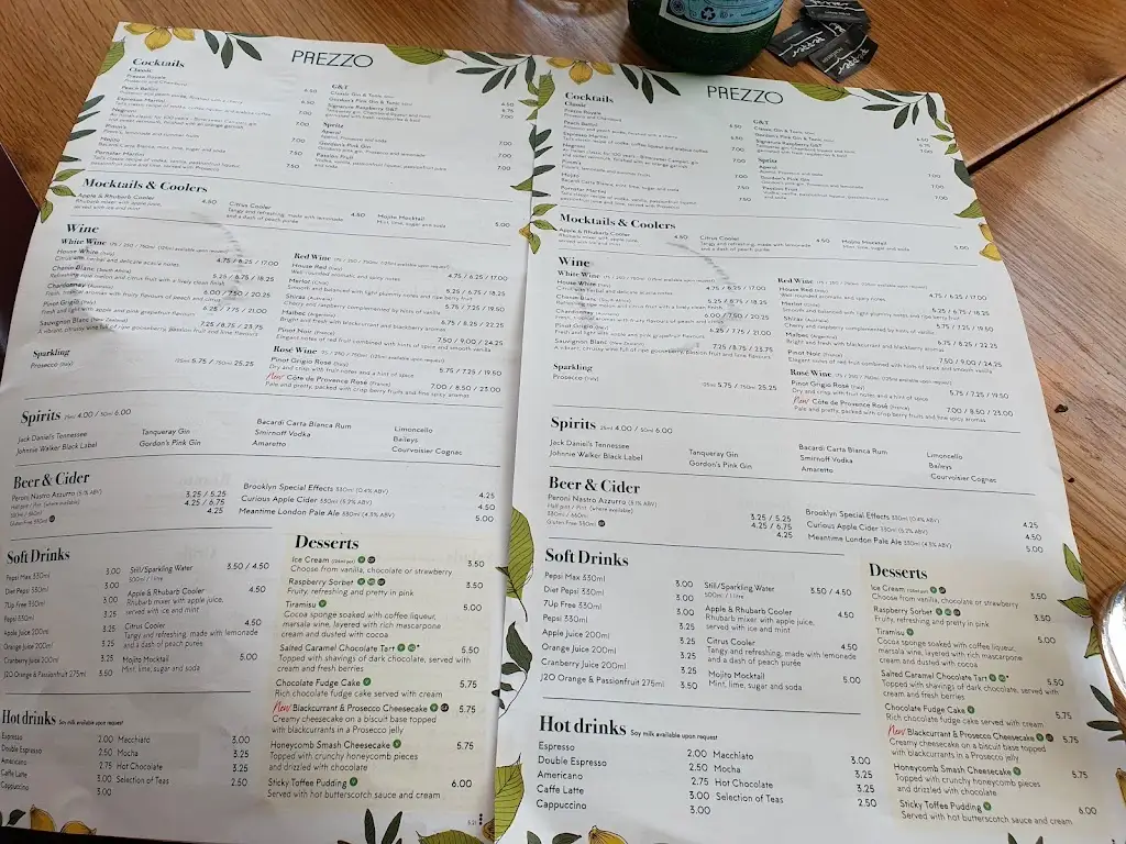 Menu_Prezzo Italian Restaurant New Brighton_Wallasey_immagine_2