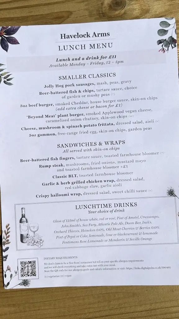 Menu_The Havelock Arms_Washington_image_2