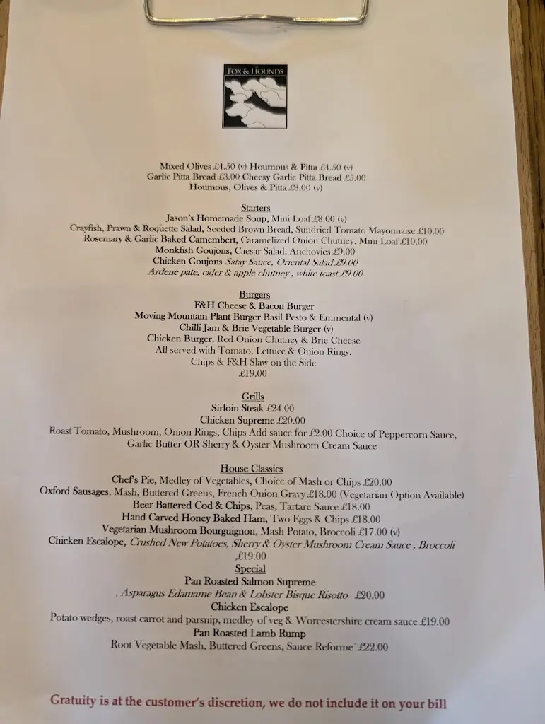 Menu_The Fox & Hounds_Watlington_image_1