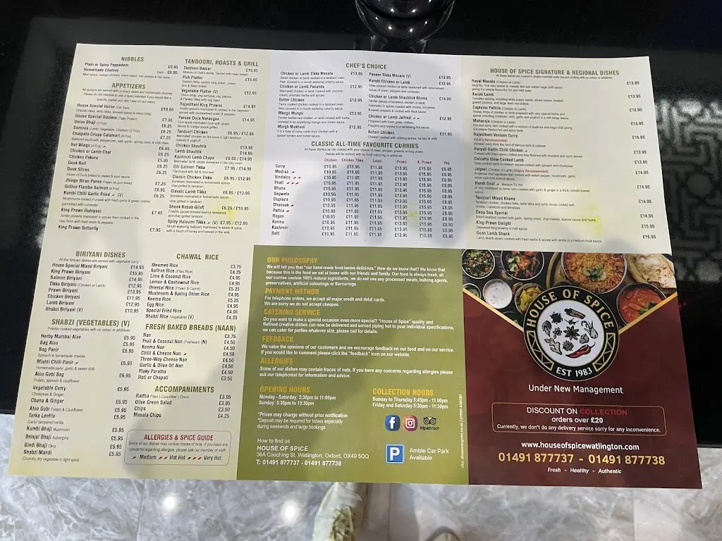 Menu_House Of Spice est 1983 Under New Management_Watlington_image_1