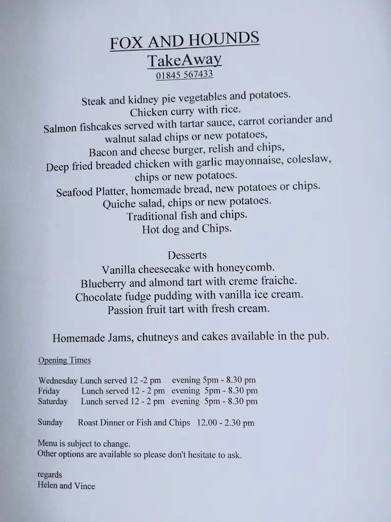 Menu_The Fox & Hounds_Bedale_image_1