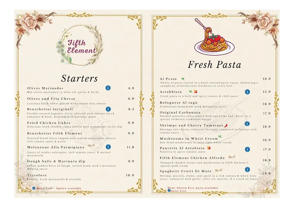 Menu_Fifth Element - Italian - Bar and Kitchen Waterloo_Waterloo_image_2