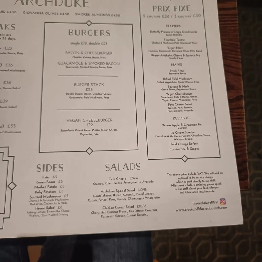 Menu_The Archduke_Waterloo_image_4