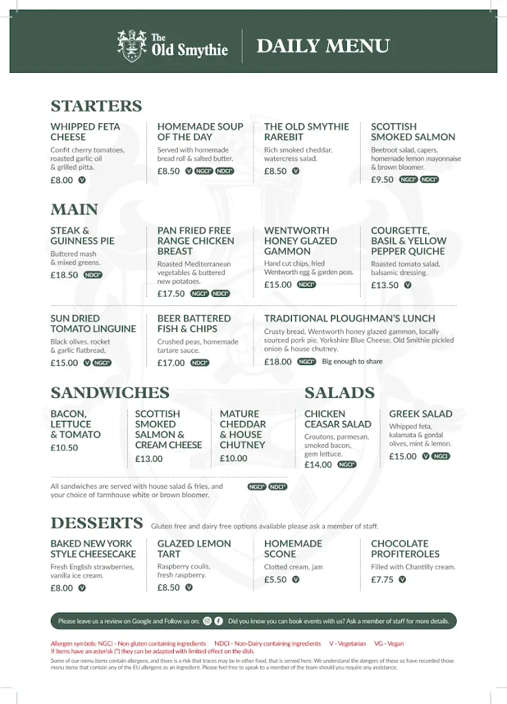 Menu_The Old Smythie Restaurant Wentworth_Wentworth_imagen_1
