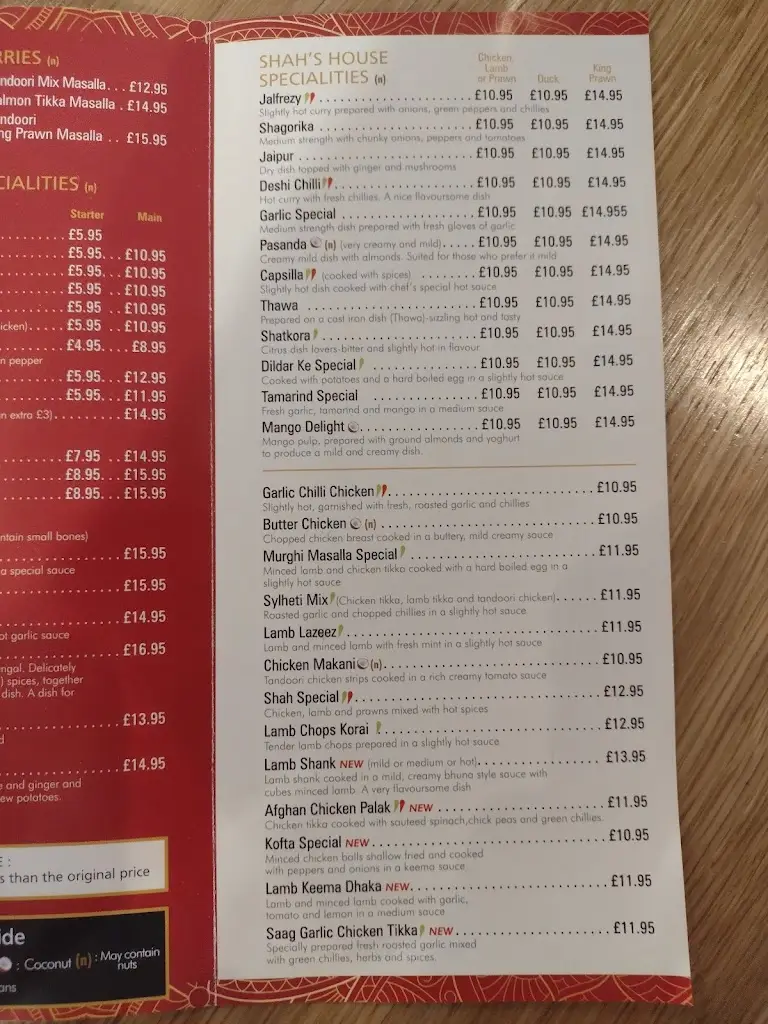 Menu_Shah's_Wellesbourne Mountford_image_3